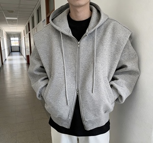 Nuovi Arrivi Personalizzati: Felpe e Maglioni <span class=keywords><strong>con</strong></span> Zip Grigio da Uomo - Vestibilità Ampia in Tessuto Pettinato Stampato a Scarica per la Primavera - Product Image 1