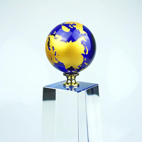 Vente en gros Nouveau design K9 verre de cristal vierge carte du monde globe trophée personnalisé bleu boule globe cristal trophée