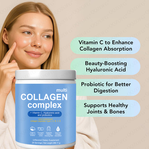 Complesso Multi Collagene + Vitamina C Acido Ialuronico Probiotici Peptidi di Collagene Idrolizzato Puro Tipo I/II/III/V/X in Polvere - Product Image 5