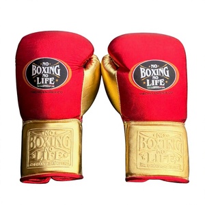 Gants de boxe Premium Red Gold Lace Up No Boxing No Life avec logo personnalisé, pour entraînement professionnel et sparring, pour salles de boxe et MMA. - Product Image 3