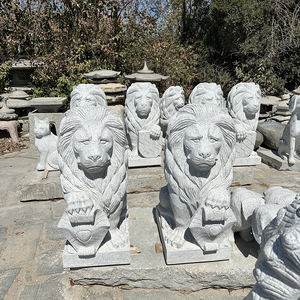 Estatuas de escultura de León de piedra de granito de alta calidad de estilo de diseño moderno al por mayor con base - Product Image 3