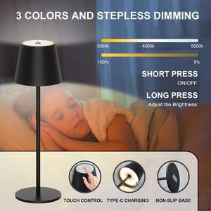 Lampada da Tavolo Antela LED con Controllo Touch, Alimentata a Batteria, Paralume Nero, Design Minimalista, 3000K 4000K 5000K, Dimmerabile, Portatile - Product Image 3