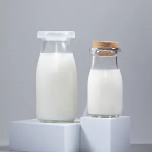 Holesale-botella de leche con tapas y corcho, tarro de vidrio para pudín de 200ml y 100ml