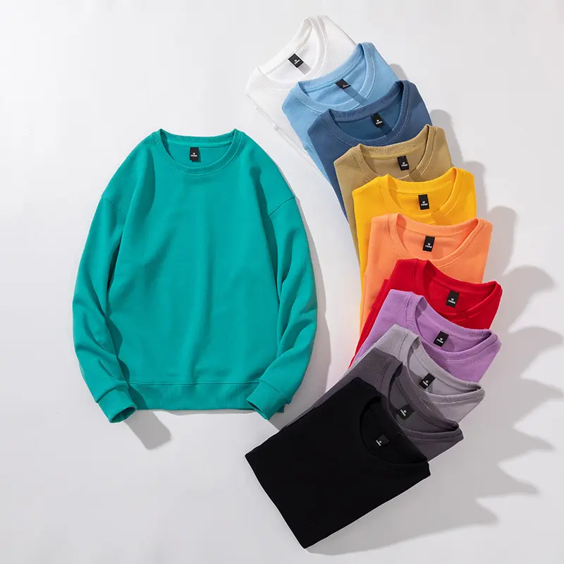 Custom Logo Cotton Long Sleeve Unisex Blank Crewneck Sweatshirts Drop Shoulder Pullover Sweatshirt