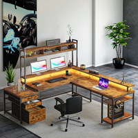 Bureau de jeu en forme de L durable, bureau d'ordinateur d'angle avec surface en bois, table de bureau à domicile robuste