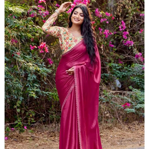 Mono satin avec swarovski et chemisier Satin saree party wear saree GlimmerSilk Elegance SatinSpark Royale Shimmer collection - Product Image 1