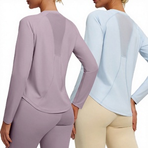 Haut de yoga professionnel respirant en Lyocell uni, mignon, à séchage rapide, en Spandex/Polyester 220g, à quatre coutures et six fils, manches trois-quarts - Product Image 2