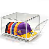 DAYOOH Présentoir à Chapeaux Empilable Multi-usage, Boîte de Rangement Magnétique Transparente pour Casquettes de Baseball avec Plateau Coulissant