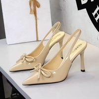 Chaussures à talons hauts 7317-H105 pour femmes, sandales de soirée à bout pointu et bride arrière, talons aiguilles, pour le bureau, avec nœud
