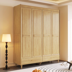 Armario de Madera Maciza con Puertas Abatibles, Mueble de Almacenamiento para Dormitorio, Color Madera Natural, Ensamblado - Product Image 2