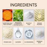 Savon pour le visage OEM à l'extrait de kaki et à l'huile d'arbre à thé, savon nettoyant pour la peau, élimination des peaux mortes, 100g