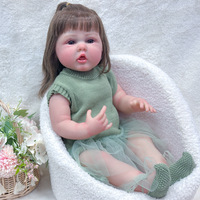 Poupée Reborn en vinyle Sunnyfan de 22 pouces, peinte à la main, fille qui se mord la main, jouet de jeu de rôle pour enfants, cadeau