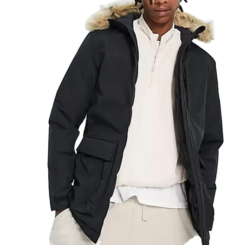 Manteau d'hiver à capuche en coton pour homme, vêtement chaud et décontracté avec col en fourrure