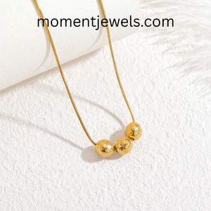 geometric beaded fine pendant gold plated stainless steel snake chain minimalist <b>long</b> jewelry gift for women - Product Image 4