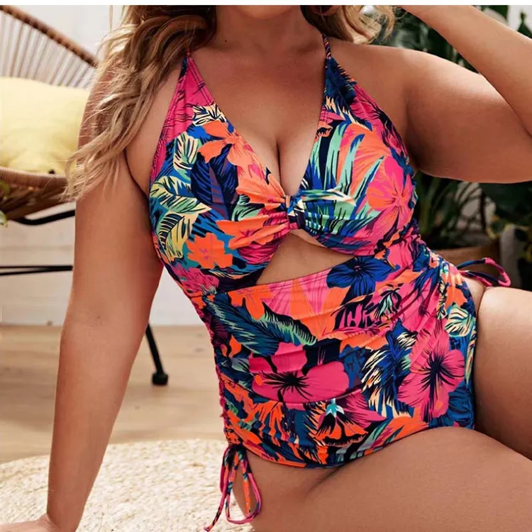 2023 floral printing plus size swimwear women one piece swimsuits bikini for fat women