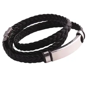 Hobbyworker Punk Stainless Steel Clasp Braided Wrap Leather Cord Magnetic Bracelet For Jewelry Gifts