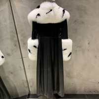 Manteaux Trench en Cuir Véritable avec Col en Fourrure de Luxe, Manteau Long en Fourrure pour Femmes
