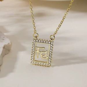 Collier pendentif en zircon plaqué or 18 carats, chaîne en laiton, bijoux géométriques en forme de cœur, croix, étoile, lettre pour femmes, collier en zircon - Product Image 3