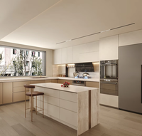 Meubles de cuisine modulaires de style minimaliste, prêts à l'installation, avec comptoir intégré en panneaux de paille écologiques et îlot de rangement