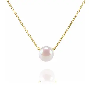 Wholesale 14K High Quality Silver AAA+ Real Freshwater Single Pearl Pendant Chain Necklace For Women