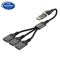 Hub USB-C 3 ports, adaptateur USB-C vers USB 3.0, câble tressé d'extension pour ordinateur portable, souris, clavier, clé USB