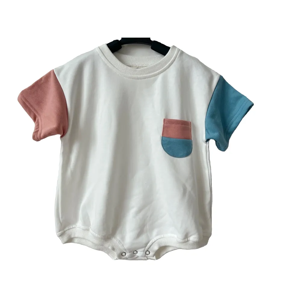 Sudadera de manga corta para bebé, mameluco de burbuja, ropa hecha a mano, de verano, con bloques de color, nuevo diseño