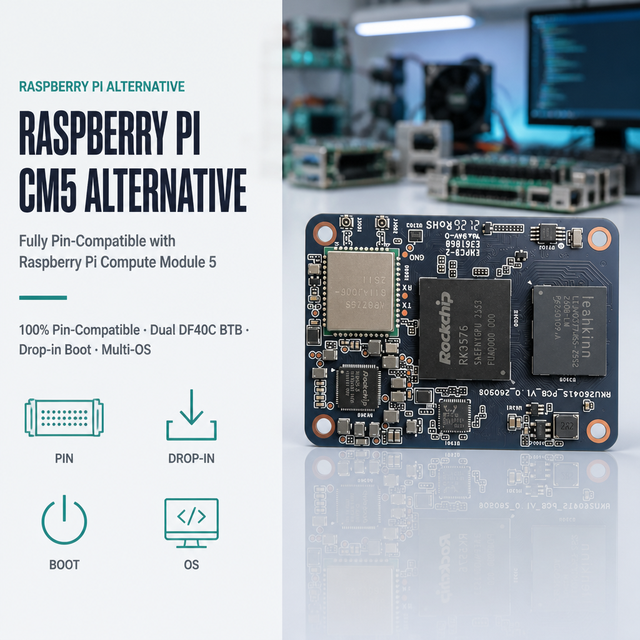 Raspberry Pi Compute Module 5 Alternative RK3576 Industrial SoM Wide Temperature -40 to 85 Reliable CAN Bus WiFi 6 Edge AI