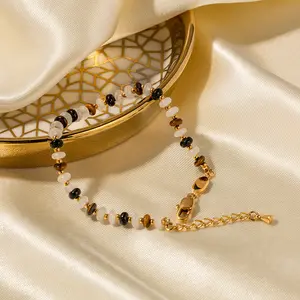 OEM Nouvel Arrivage Pierre Naturelle de Haute Qualité Plaqué Or en Acier Inoxydable Bracelet de Perles Géométrique pour Femmes
