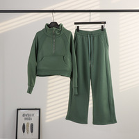 Ensemble veste et pantalon de sport pour femme, coupe ample, col montant, demi-zip, doublure polaire, idéal pour le yoga et la course à pied, LuluLemon