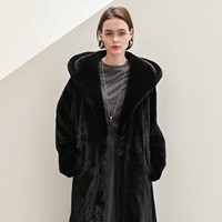 Manteau en fourrure de vison véritable pour femme, long, noir, avec capuche, chaud et élégant pour l'hiver