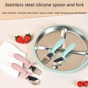 Set di Piatti per Bambini in Silicone Ecologico Senza BPA, Grado Alimentare, con Cucchiaio e Forchetta in Acciaio Inossidabile per l'Alimentazione dei Neonati - Product Image 3