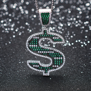 Collana in Stile Europeo e Americano, Ciondolo Dollaro Verde Hip <span class=keywords><strong>Hop</strong></span> con Zirconi Incastonati, Gioiello Hipster da Uomo - Product Image 2