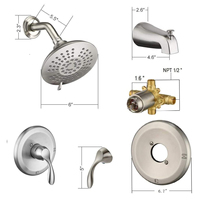 Ensemble complet de robinets de douche à 5 pulvérisations, Kit de garniture de baignoire et de douche à une poignée (Valve incluse)