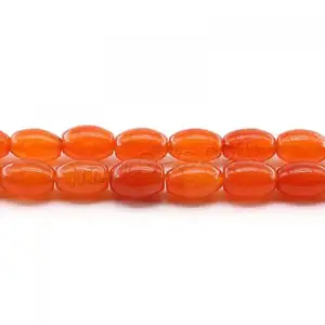DIY Dicelup Ember Batu Permata Perhiasan Manik-manik Dipoles Oranye Kemerahan 8X12Mm Kira-kira 31PCs/Untai 1622942