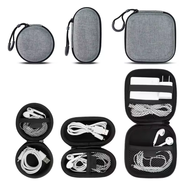 Custom Small Size Black Personal EVA Earphone Earbud Carry Zipper Case