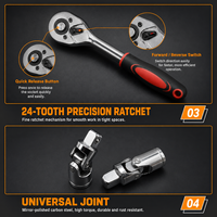 Ensemble de 46 outils de réparation automobile OEM de 1/4 pouce, comprenant des clés à cliquet, des rallonges et un coffret rigide