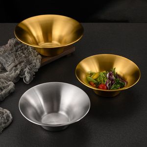 Piatto Conico a Fondo Piatto in Acciaio Inossidabile Coreano per Alimenti, Vassoio da Portata per Pasta, Ciotola per Ramen e Zuppa, Oro e Argento, per Ristoranti - Product Image 1