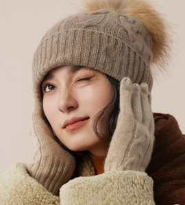 Chapeau/<span class=keywords><strong>Bonnet</strong></span> en <span class=keywords><strong>cachemire</strong></span> pur à 100% à rayures de luxe de Mongolie intérieure, tricoté avec <span class=keywords><strong>pompon</strong></span>, chapeau d'hiver avec fourrure pour femmes - Product Image 5