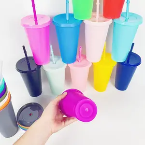 Plastic Tumblers with Lids and Straws Bulk 24oz Color Party Iced Coffee Cup for Adult Kids Graduation Birthday Party Supplies