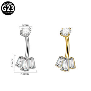 Bijou de piercing en titane G23, anneau de nombril hypoallergénique en titane avec zircon et pierre précieuse - Product Image 2