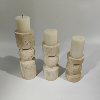 Bougeoir en pierre naturelle beige travertin Creative Design Lot de 3 bougeoirs