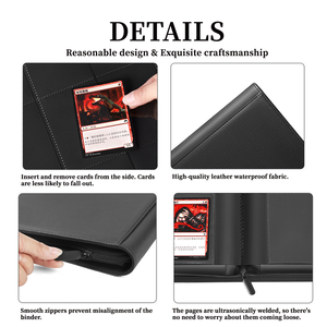 Prêt à expédier : <span class=keywords><strong>Classeur</strong></span> pour cartes à collectionner 16 pochettes, capacité totale 1024 pochettes, en cuir PU avec fermeture éclair, pour cartes TCG et sportives, faible MOQ - Product Image 3
