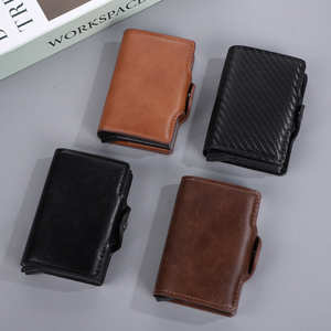 Portefeuille fin pour <span class=keywords><strong>homme</strong></span> en <span class=keywords><strong>cuir</strong></span> PU avec fermeture à bouton d'éjection en aluminium, protection RFID, pour cartes de visite - Product Image 3