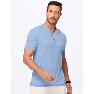 เสื้อเชิ้ตแขนสั้นผู้ชาย FOXA รุ่น Henley แบบลำลอง มีกระดุมและกระเป๋าเสื้อ ผลิตจากผ้าฝ้าย 100% ระบายอากาศได้ดี ผ้าป๊อปลิน - Product Image 3