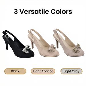 Sandalias de Tacón Alto con Lazo de Pedrería Ca400-1, Tacón de 7-8 cm, Correa en el Tobillo, <span class=keywords><strong>C</strong></span>ómodas y Elegantes para Oficina y Fiesta - Product Image 1