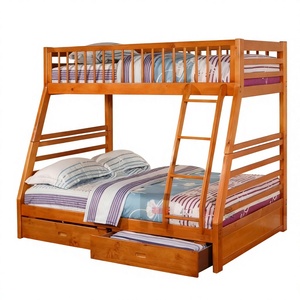 เตียงสองชั้นไม้จริงพร้อมลิ้นชักเก็บของ เตียงไม้ขนาด Twin over Full พร้อมราวกันตกและบันไดสำห<span class=keywords><strong>รับ</strong></span>เด็ก หอพักโรงเรียน - Product Image 2
