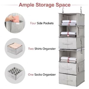 2 Separable 3-<b>Shelf</b> Hanging <b>Shelves</b> 3 Drawers 6-<b>Shelf</b> Hanging Closet Organizer for Baby Clothes Fabric Stainless Steel Wardrobe - Product Image 5