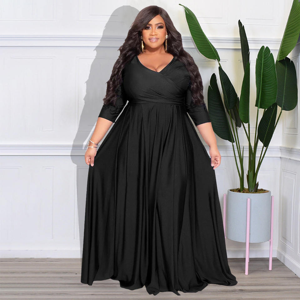 green emerald velvet dress Runwind Plus Size Maxi Dress for Curvy Women 3/4 Long Casual Wedding Guest  Dress with Pockets Green 2XL at Amazon Women's Clothing store main image 1