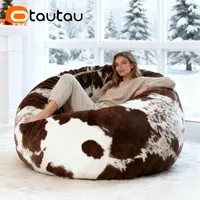 OTAUTAU Housse de pouf moderne en fausse fourrure d'hiver 4/5 pieds, convertible en lit, inclinable, avec rangement, housse amovible DD163 sans rembourrage