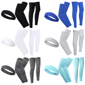 Ice Silk <b>Sunscreen</b> Set Leg Sleeves Headband Unisex Outdoor Sports UV Protection Summer Cooling Gear Solid Color Adult Size - Product Image 1